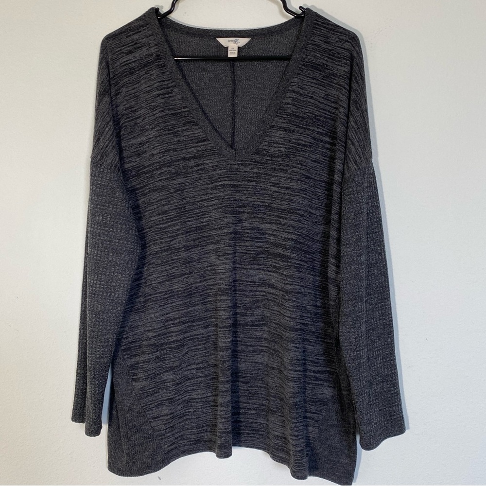 V-neck Top Long Sleeve Blouse Plus Size Women Gray Oversized Draped Shirt 1X Tee